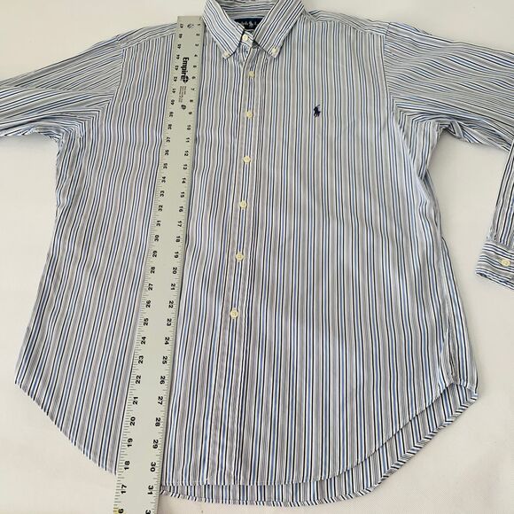 Ralph Lauren Shirt Mens 16 34/35 Classic Fit Blue White Striped Button Up Pony - Picture 8 of 8